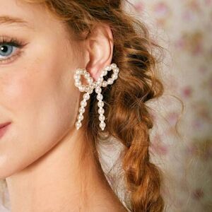 Pearl bow dangle earrings #1069